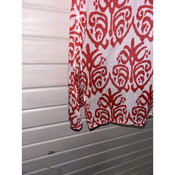FLORA Rock Flower Paper Sz MEDIUM Red White Ikat Print Top Tunic 100% Cotton EUC - Picture 7 of 13